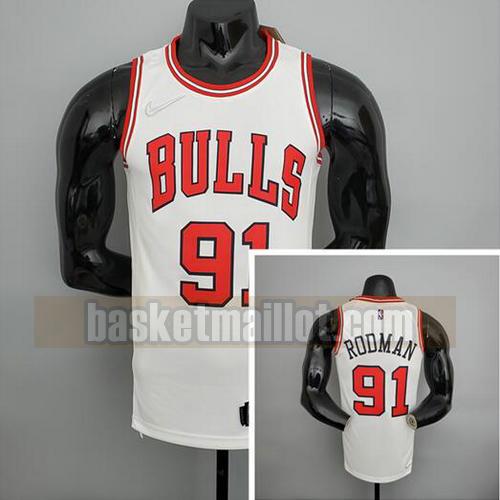 Maillot nba Chicago Bulls 75e anniversaire Homme Rodman 91 Blanc
