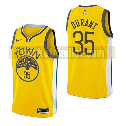maillot nba golden state warriors earned 2018-19 homme Kevin Durant 35 jaune
