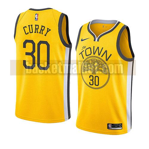 maillot nba golden state warriors earned 2018-19 homme Stephen Curry 30 jaune