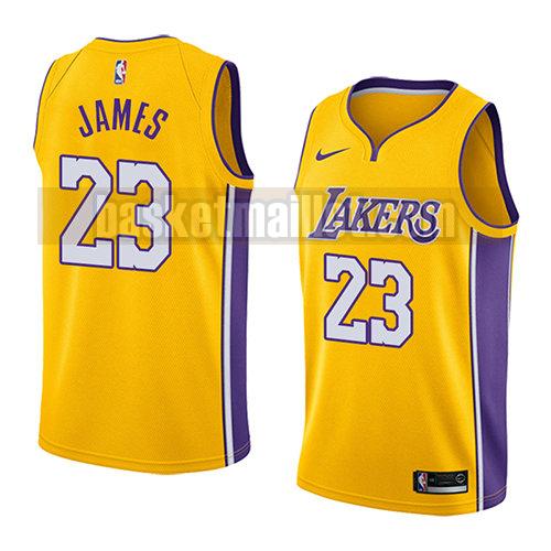 maillot nba los angeles lakers icône 2017-18 homme Lebron James 23 jaune